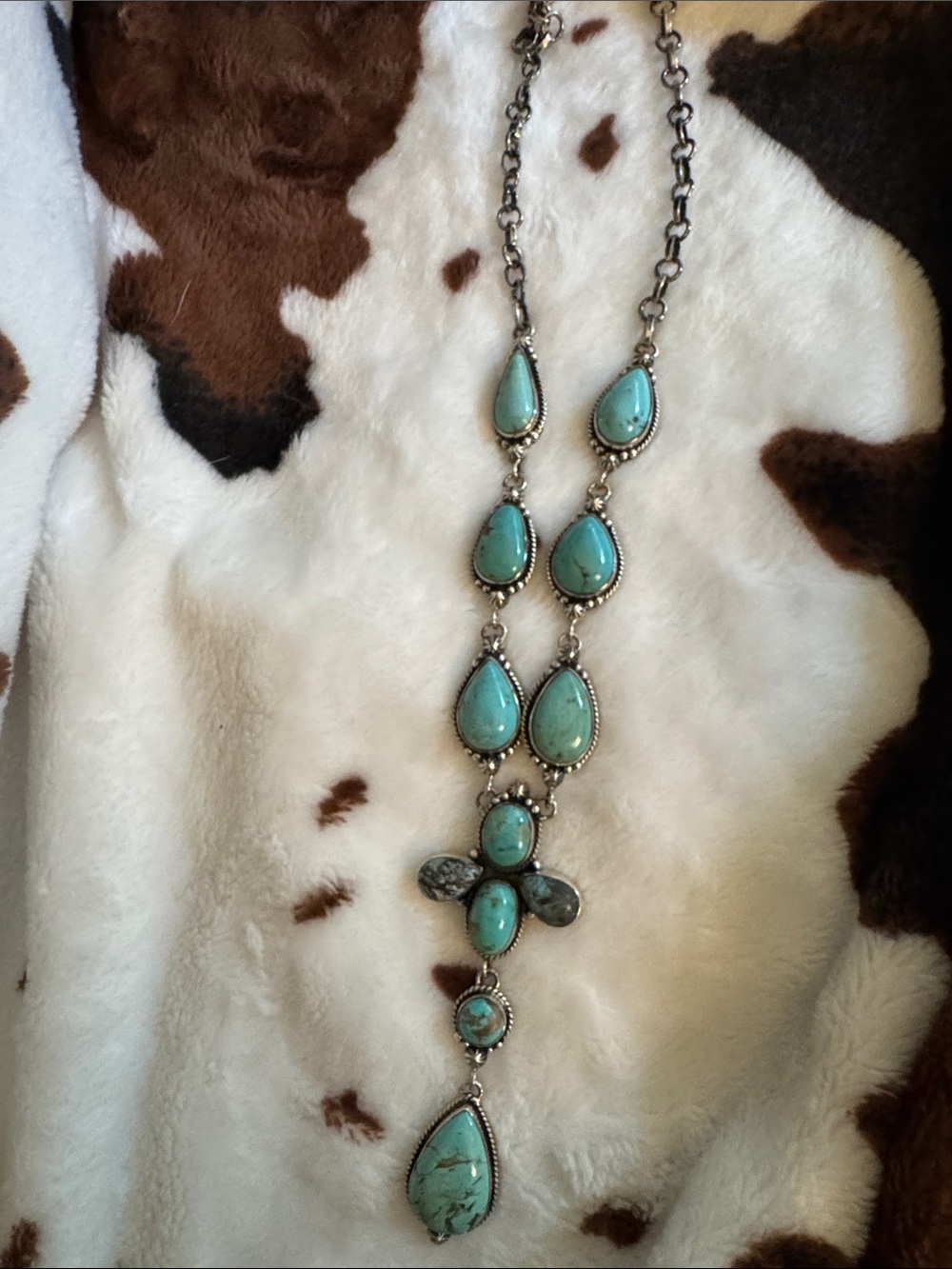 Blackjack &Kingman turquoise lariat choker or longer necklace 925 silver